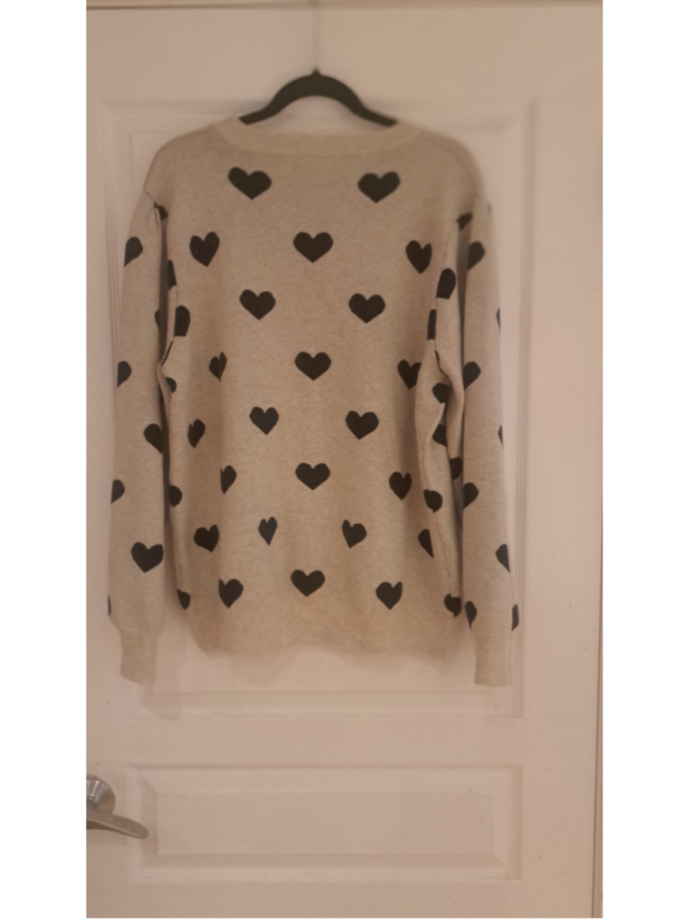 792 - Women's ICHI Heart Print Crew Neck Sweater Beige Black XXL - Picture 7 of 9